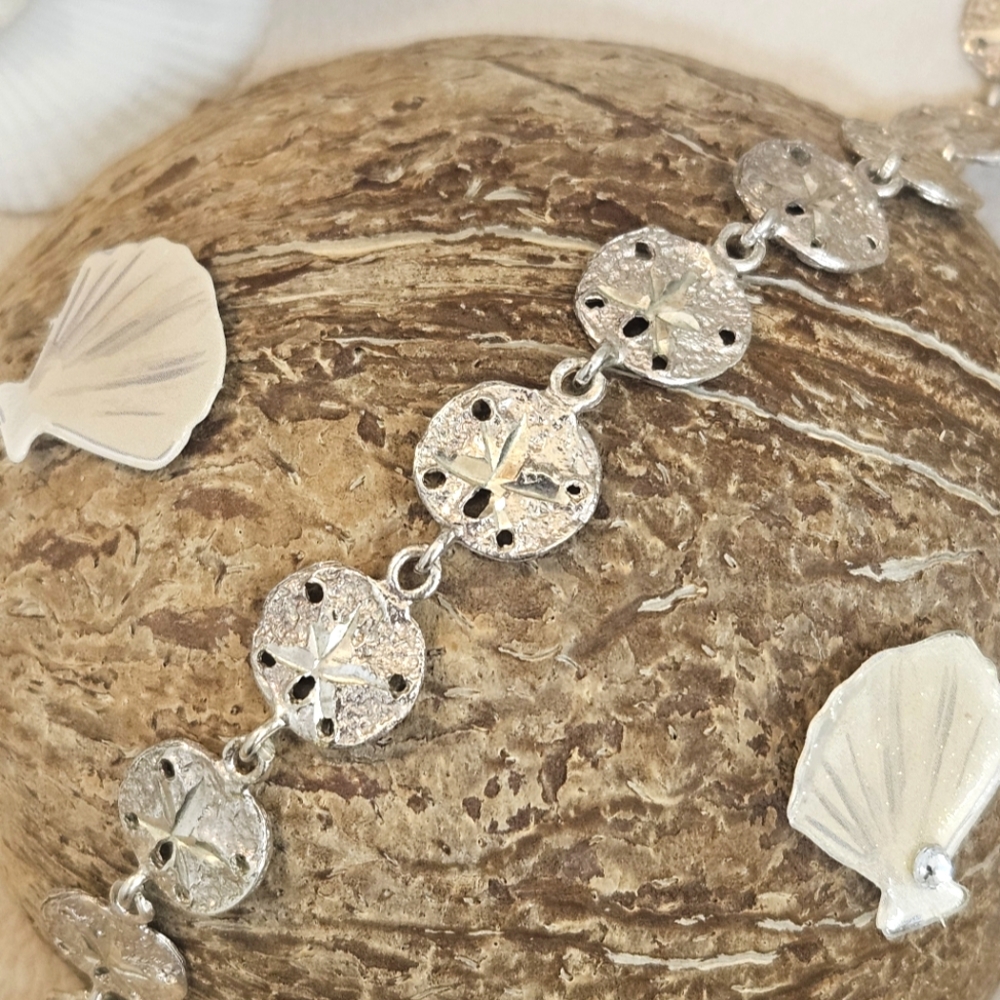 Sterling Silver Sand Dollar Charm Bracelet 9 grams 925